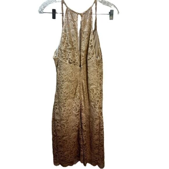 Teeze Me Gold Ombre V Neck Floral Lace Slip Strap Halter Dress Small - Picture 2 of 7